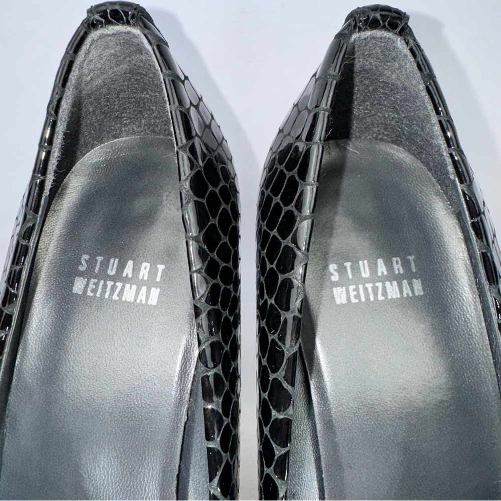 Stuart Weitzman Black Python Embossed Leather Pee… - image 5
